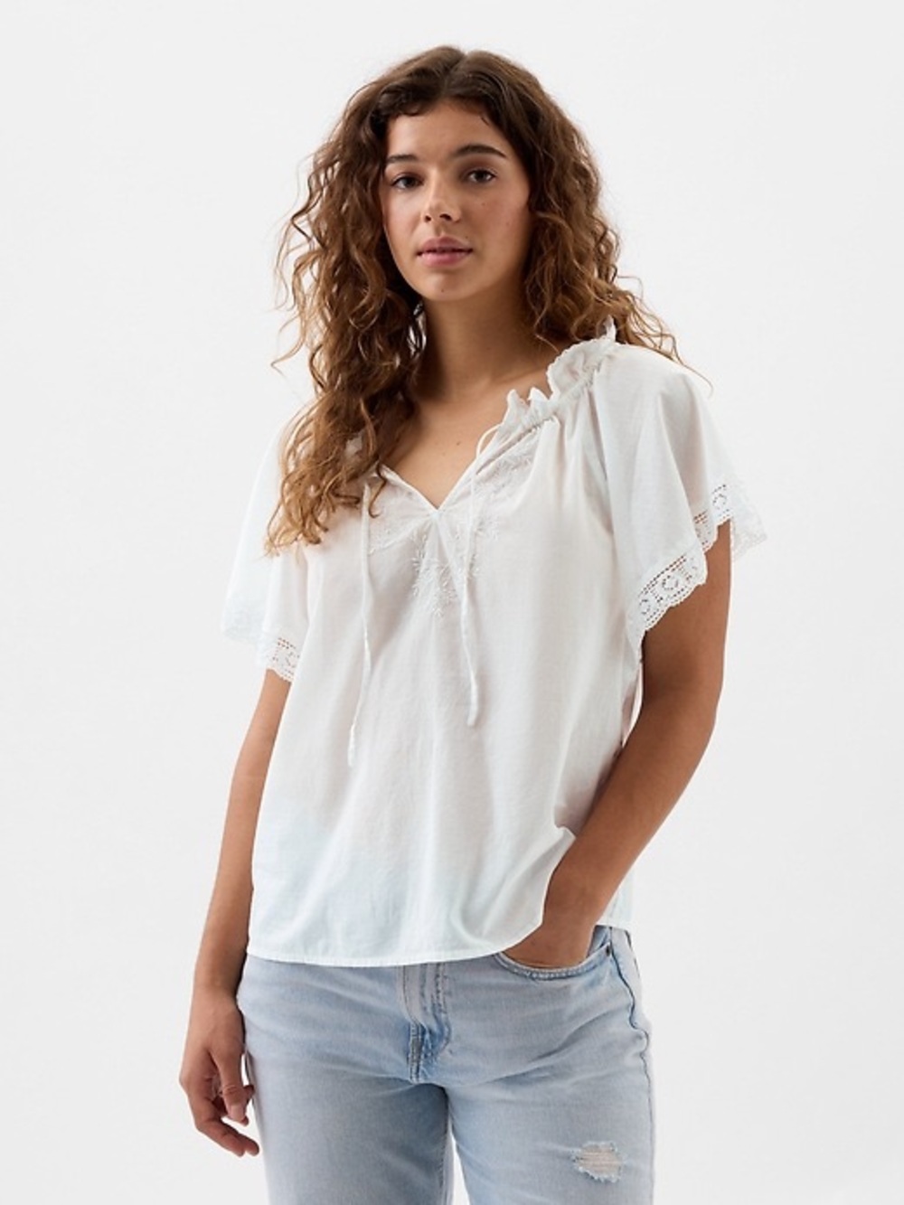 Gap Factory Splitneck Lace Top XL Optic White - Women's